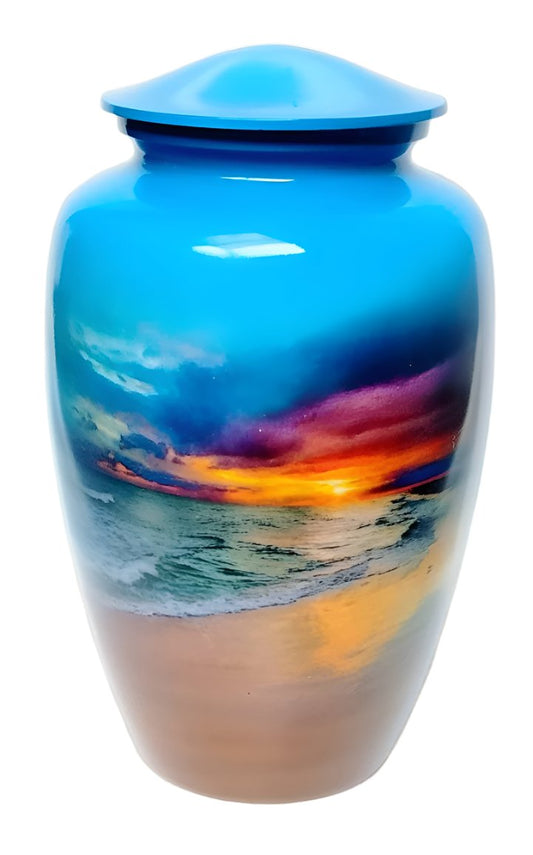 An exclusive beautiful urn "A New Dawn" unique ash urn | Adult Cremation Urn | Beach Scene Ash Urn