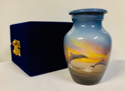 "Dolphins at Play", Cremation Urn, Themed Ocean Ash Urn, Dolphin Cremation Urn